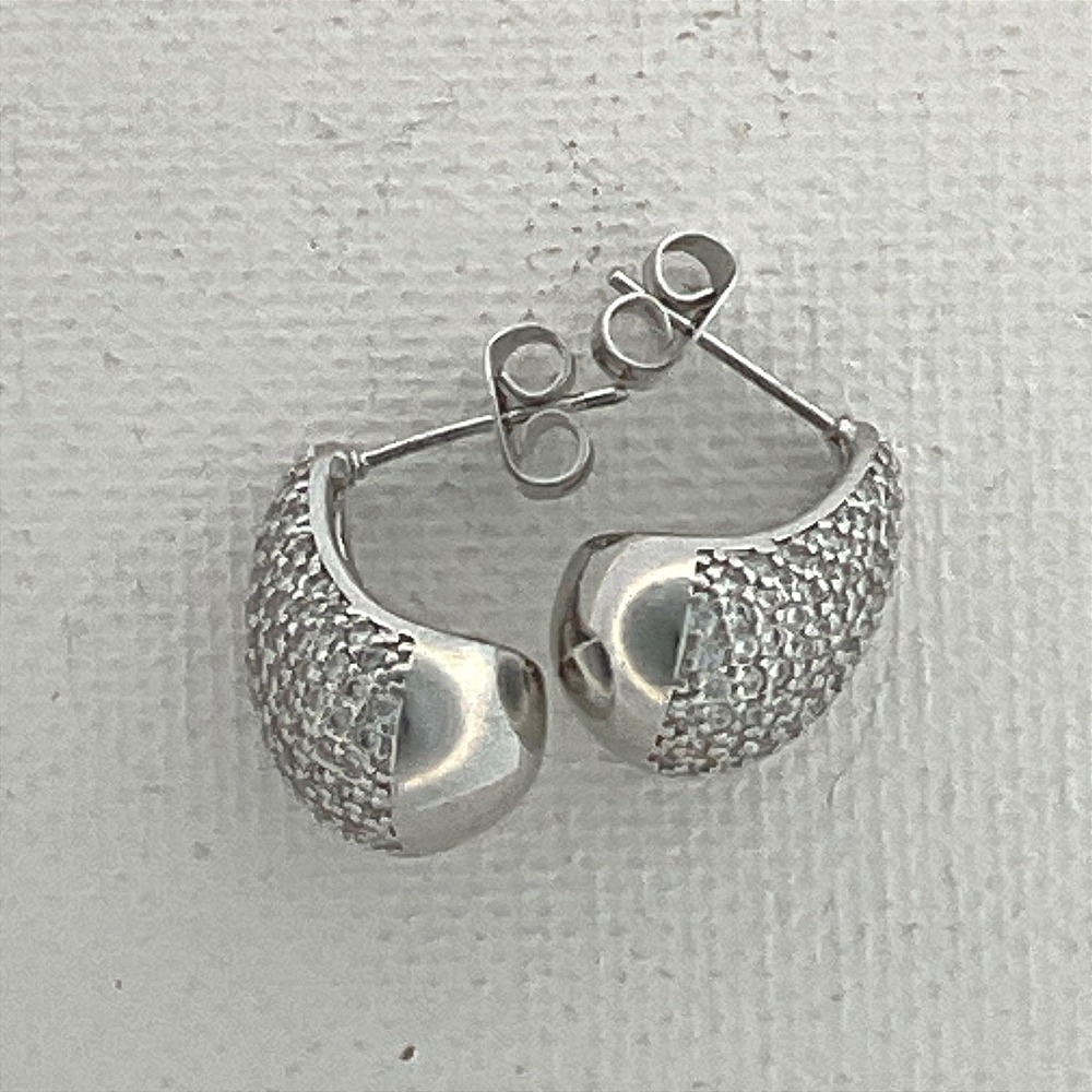 Earrings Silver Pave Crystal Teardrop Push Back Elegant New
